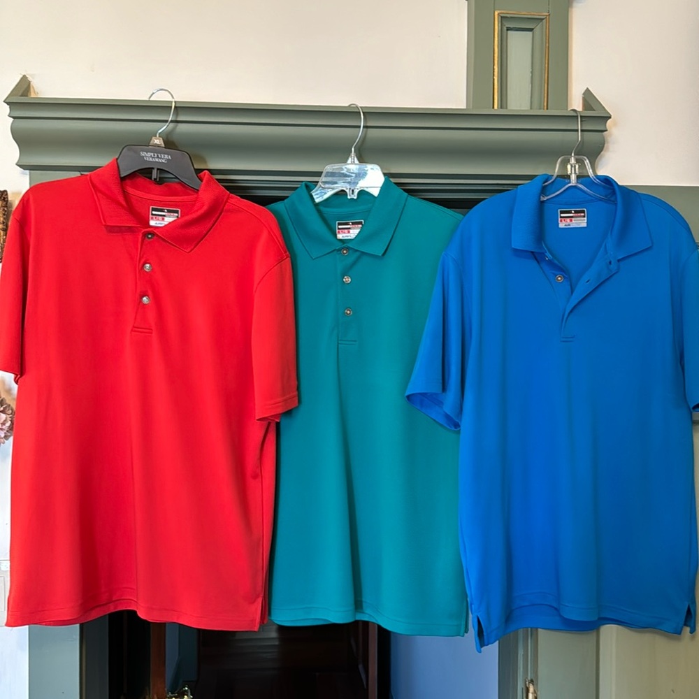 *SET OF THREE** GRAND SLAM PERFORMANCE SHORT SLEEVE POLOS Size L